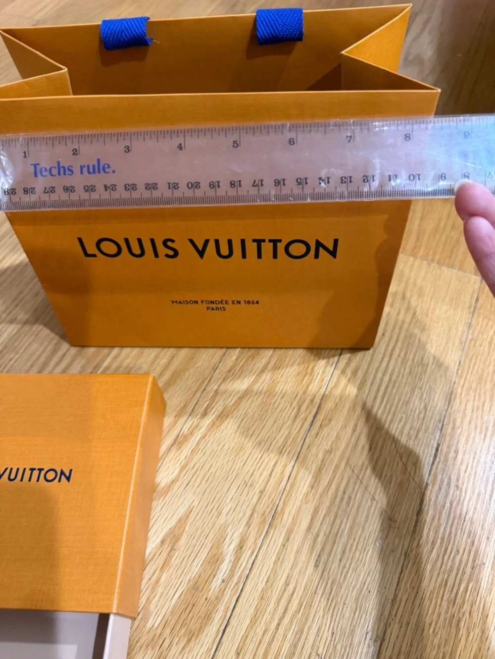 Louis Vuitton Orange Box for wallet and Blue-Trim Shopping Bag